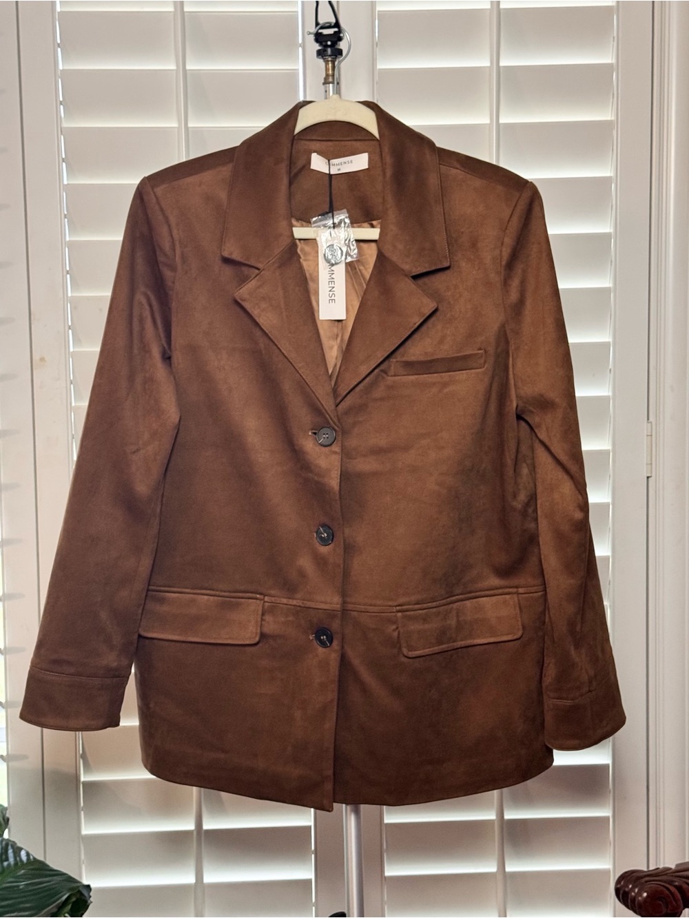 Commense Brown Faux Suede Blazer Jacket